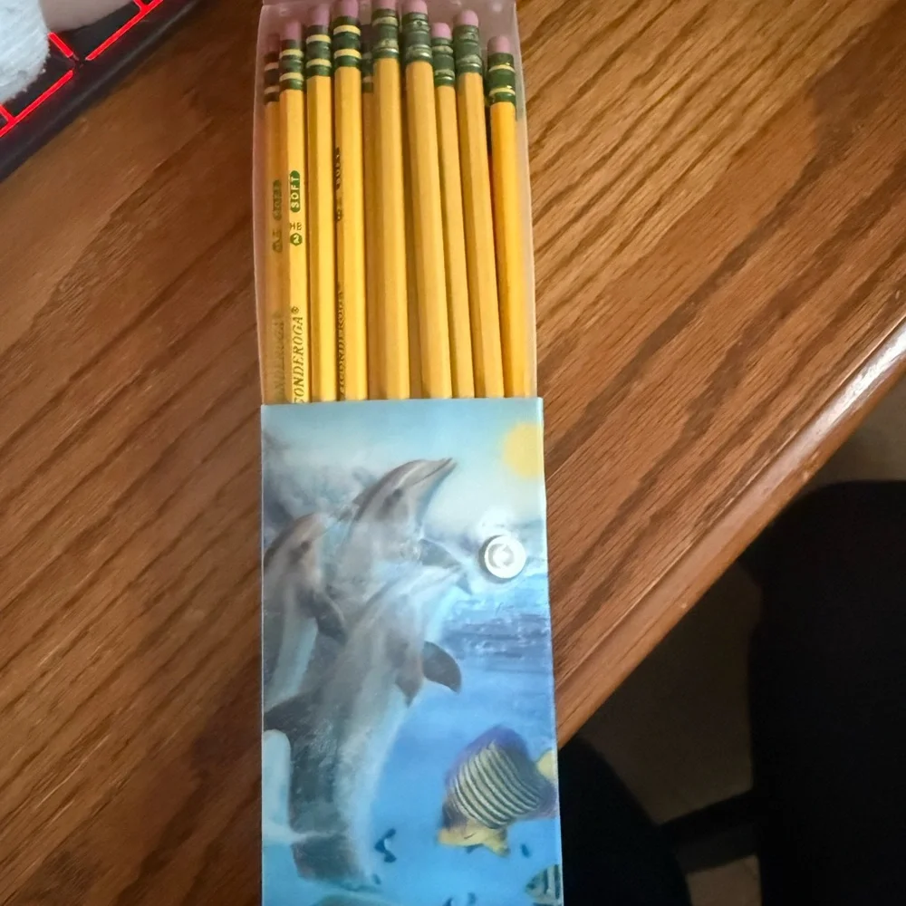 Brand New Ticonderoga Yellow Pencils with Dolphin Pencil Case